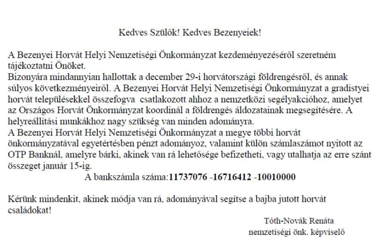 Bezenye is csatlakozik a nemzetközi gyűjtéshez