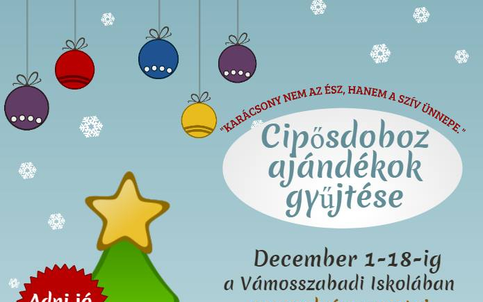 Cipősdoboz ajándékok gyűjtése kezdődik december 1-én a vámosszabadi iskolában.